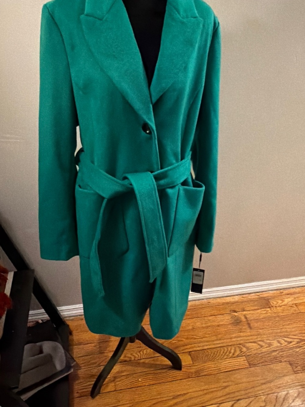 Karl Lagerfeld Teal Belted Trench Coat
